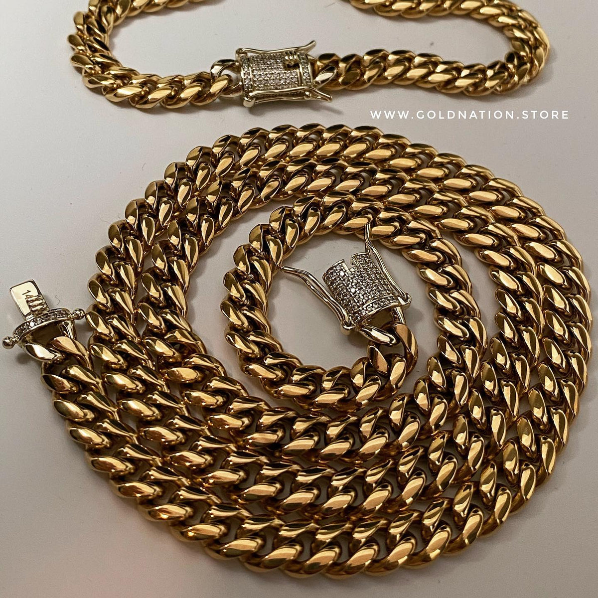 10mm Cuban Chain Set - Diamond Lock | Gold Nation-0