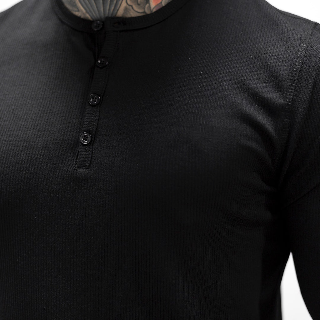 Muscle Fitness Men's Spring and Autumn Sports Leisure Running Breathable Sweat Absorbing Stretch Long Sleeve Button V Henry T-Shirt