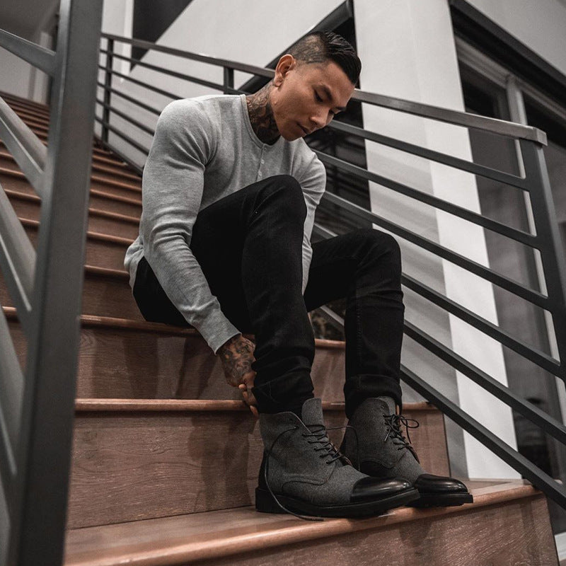 Muscle Fitness Men's Spring and Autumn Sports Leisure Running Breathable Sweat Absorbing Stretch Long Sleeve Button V Henry T-Shirt