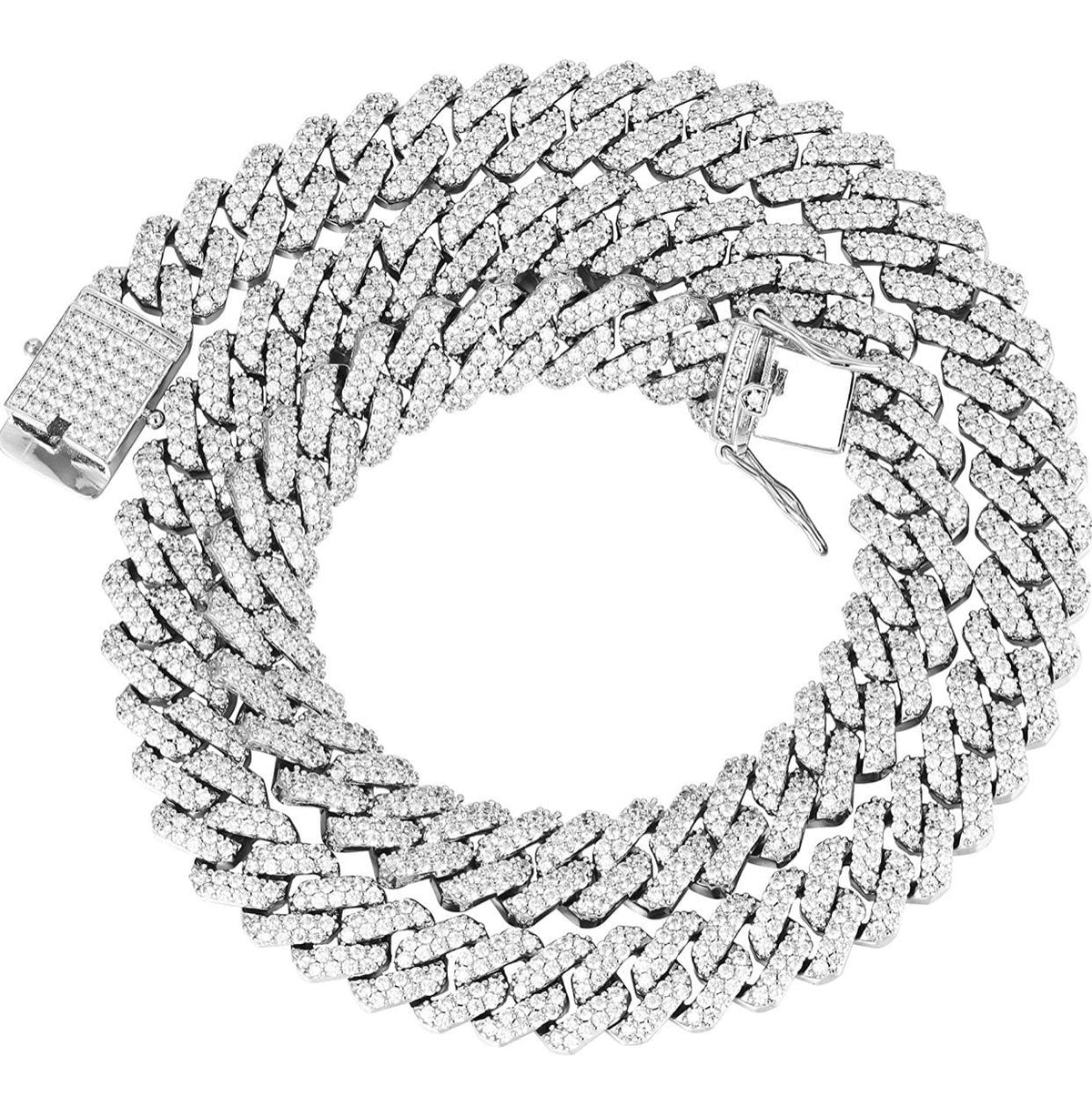 12mm Frosted Cuban Chain Necklaces White Gold