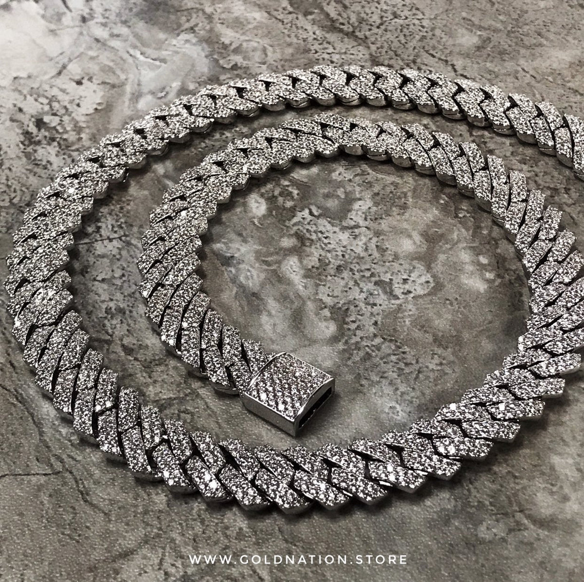 12mm Frosted Cuban Chain Necklaces White Gold