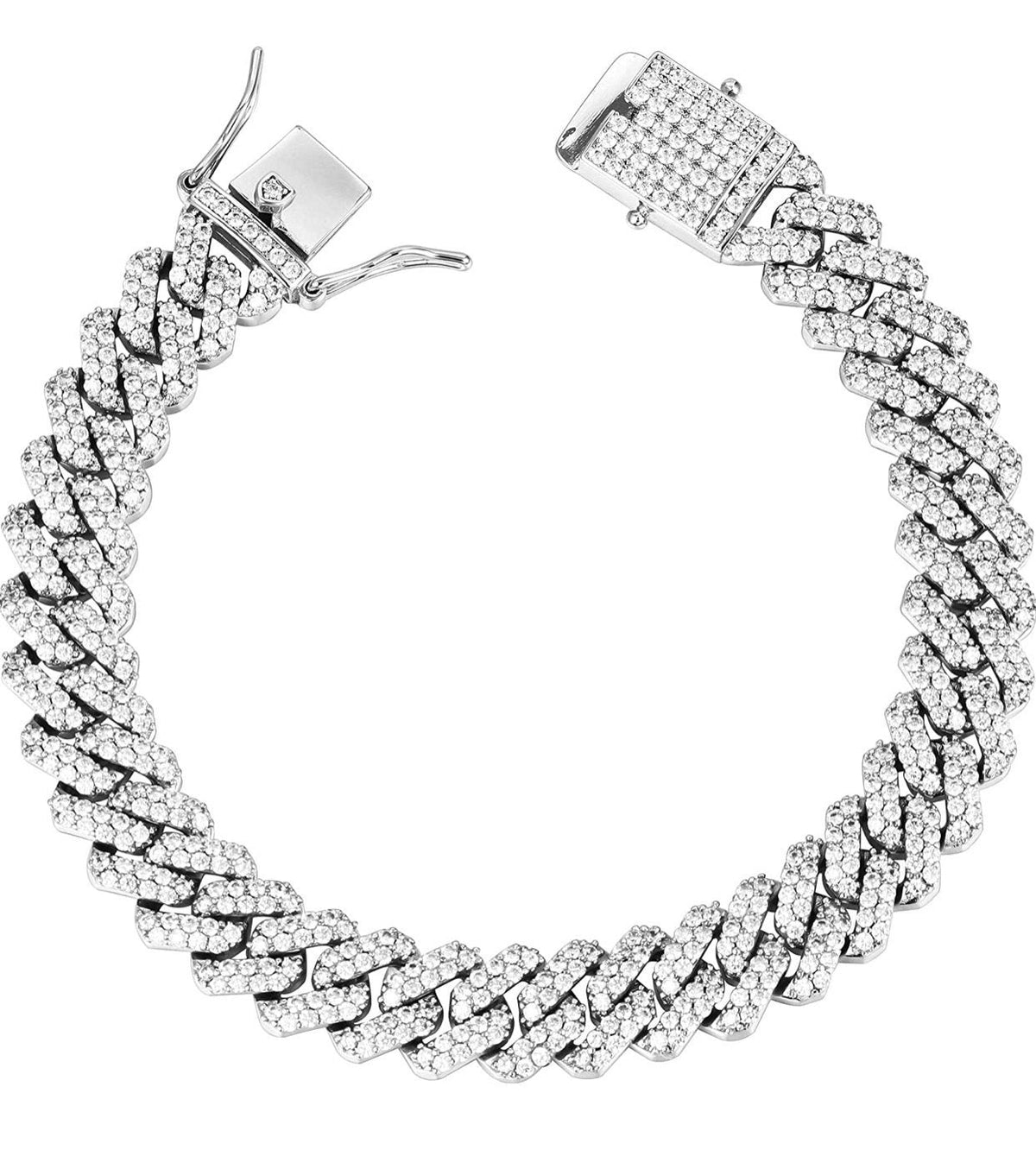 12mm Frosted Cuban Chain Necklaces White Gold