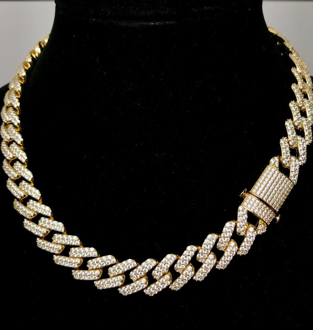 15mm Diamond Prong Link Choker 14k Gold Necklaces-0