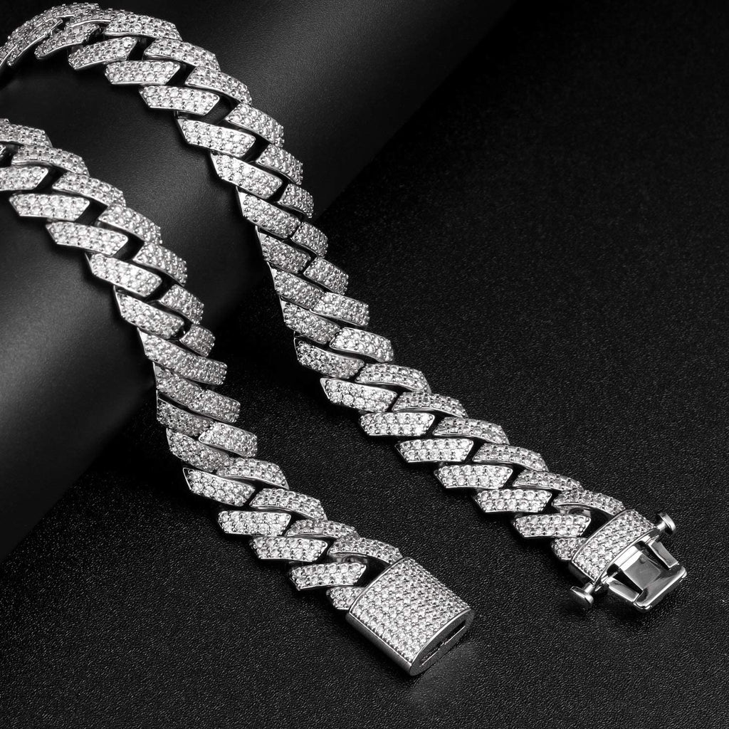 15mm Diamond Prong Link Choker White Gold Necklaces-2