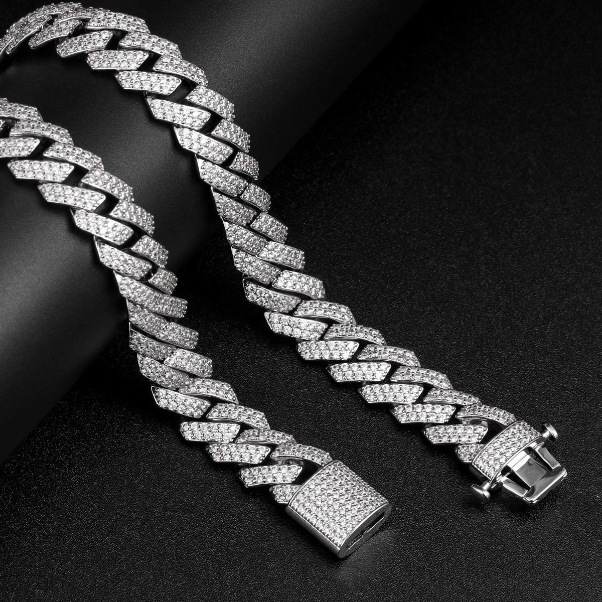 15mm Diamond Prong Link Choker White Gold Necklaces-2