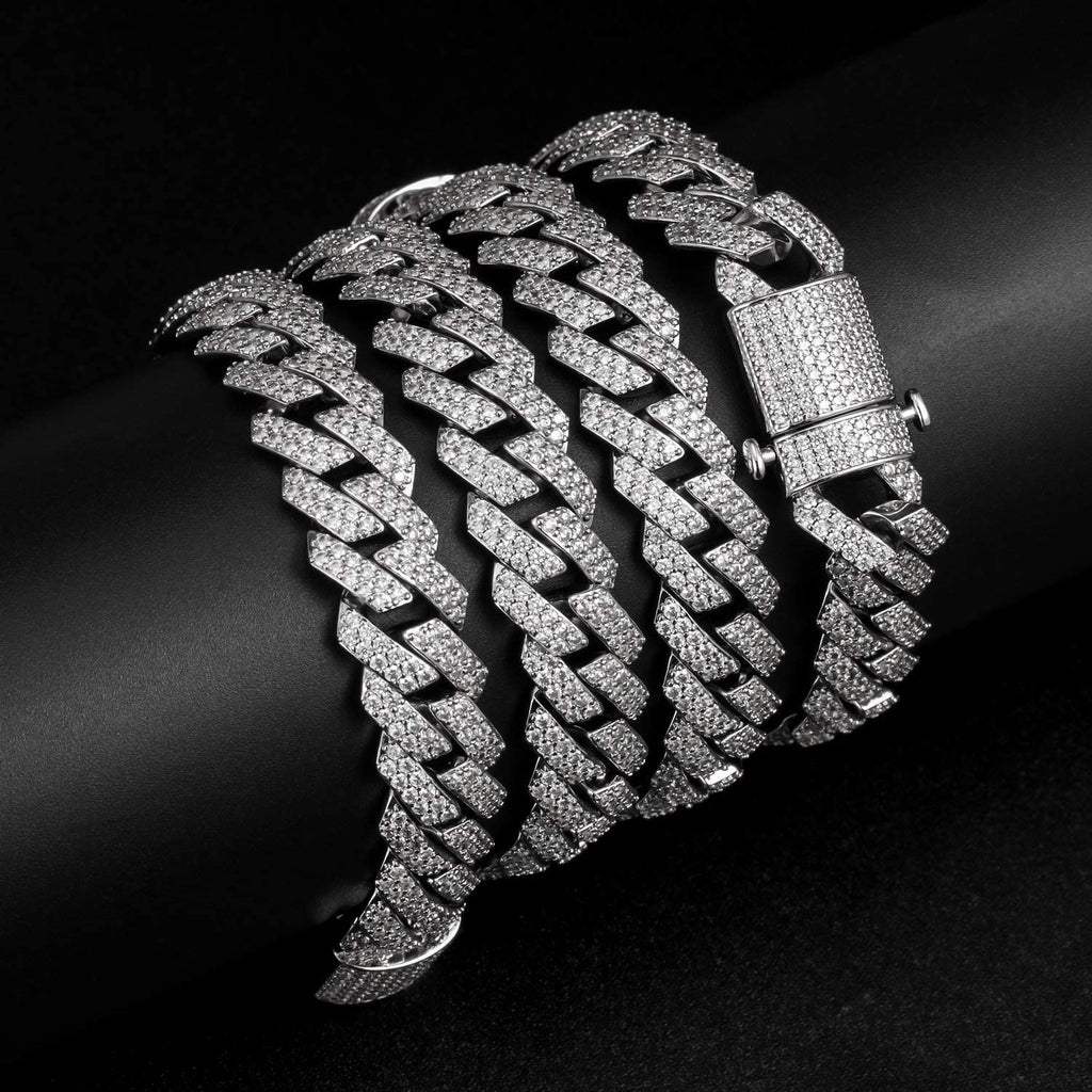 15mm Diamond Prong Link Choker White Gold Necklaces-1