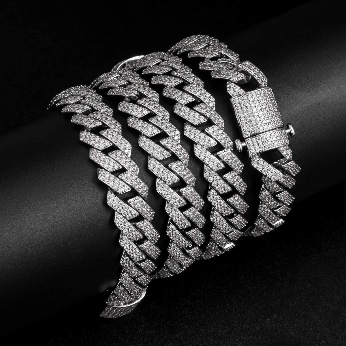 15mm Diamond Prong Link Choker White Gold Necklaces-1