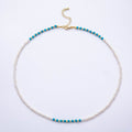 16K Gold Filled Turquoise & Freshwater Pearl Gemstone Necklace-0