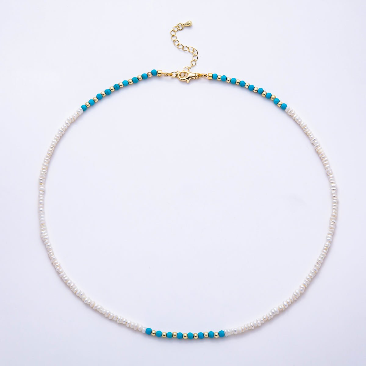 16K Gold Filled Turquoise & Freshwater Pearl Gemstone Necklace-0
