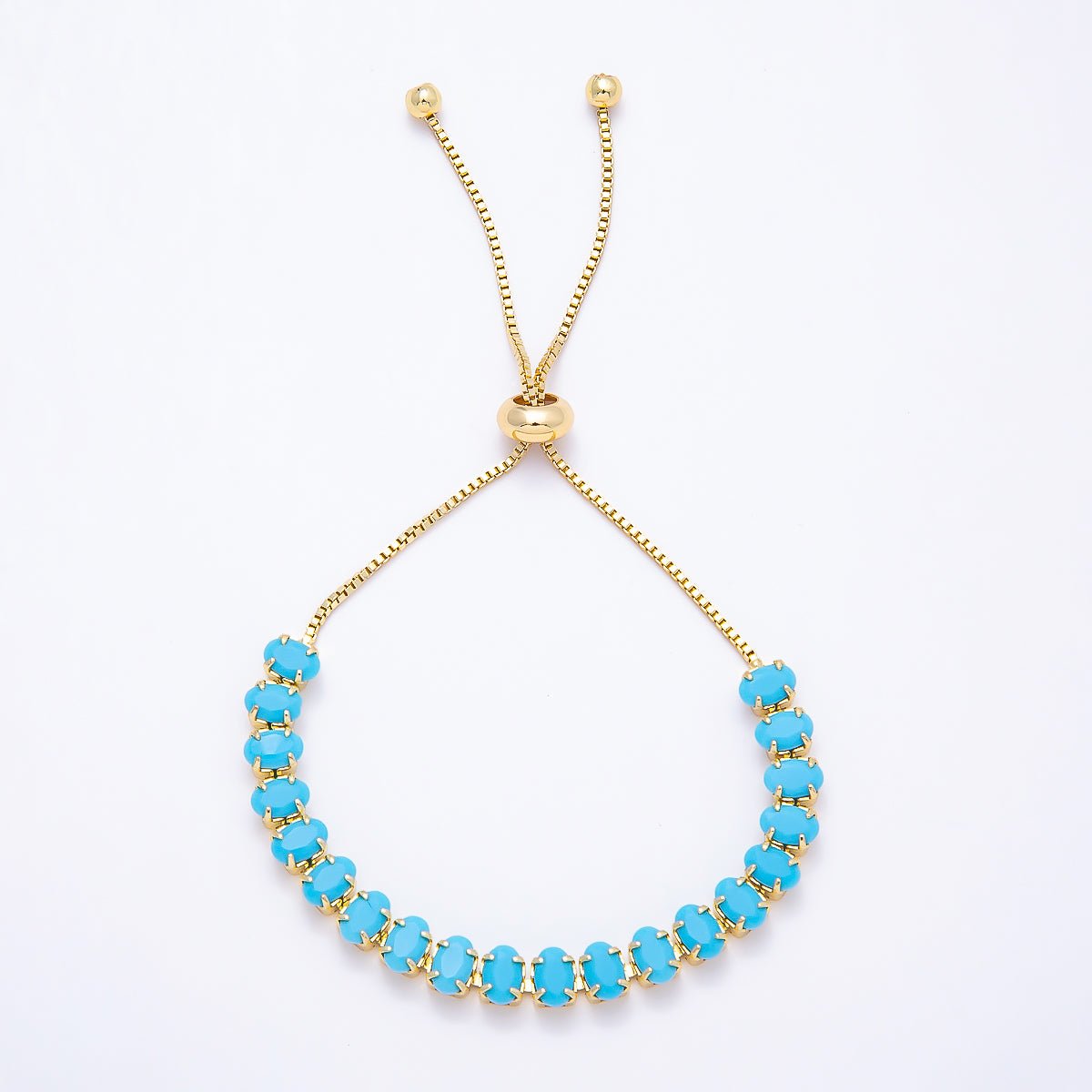 16K Gold Filled Turquoise Oval Gemstone Bolo Slide Bracelet-4