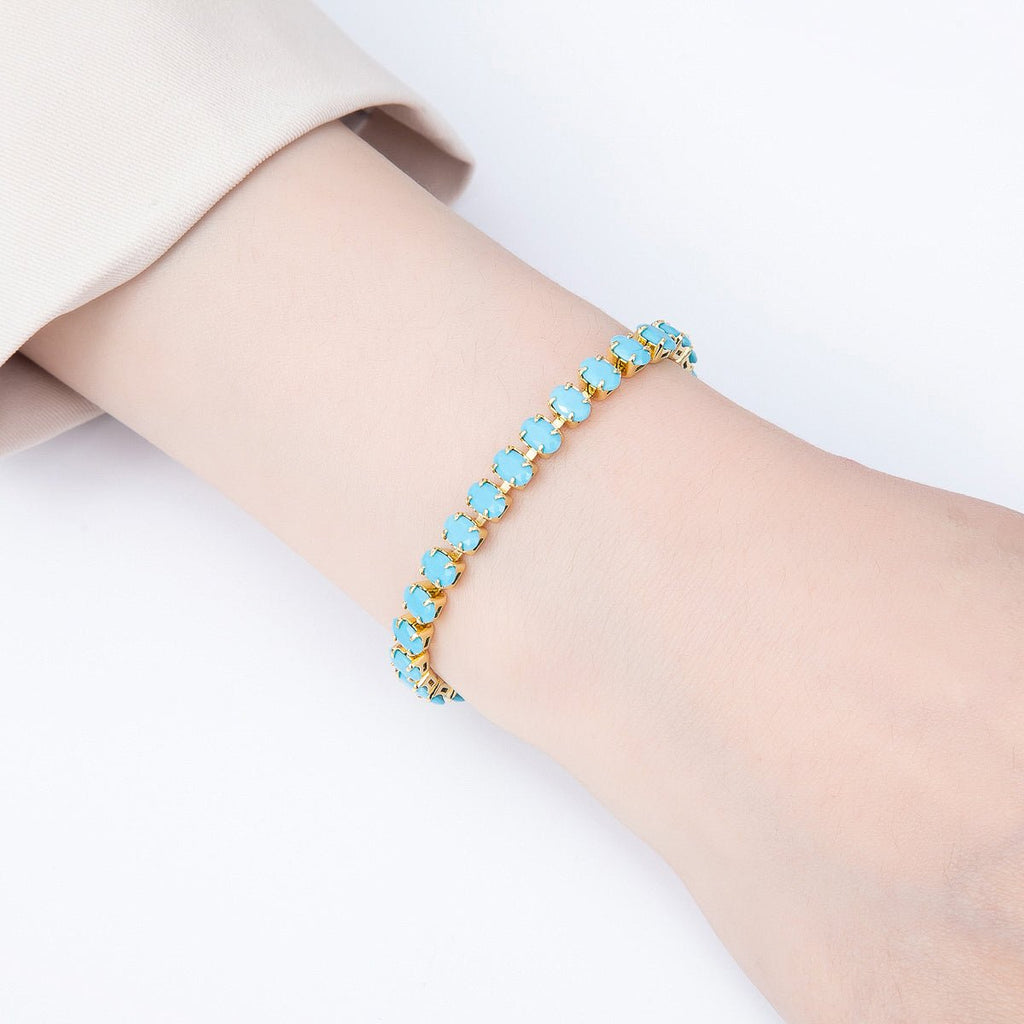 16K Gold Filled Turquoise Oval Gemstone Bolo Slide Bracelet-1