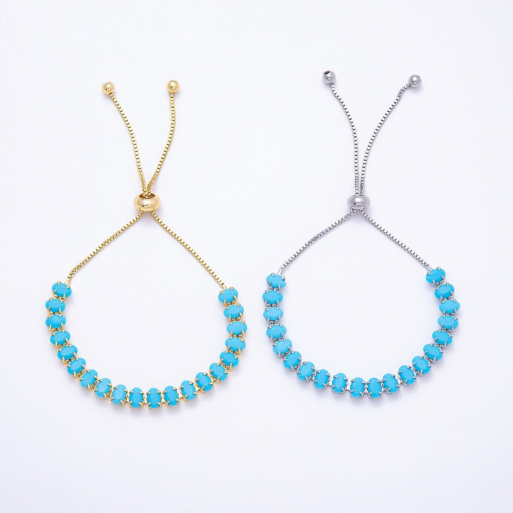 16K Gold Filled Turquoise Oval Gemstone Bolo Slide Bracelet-0