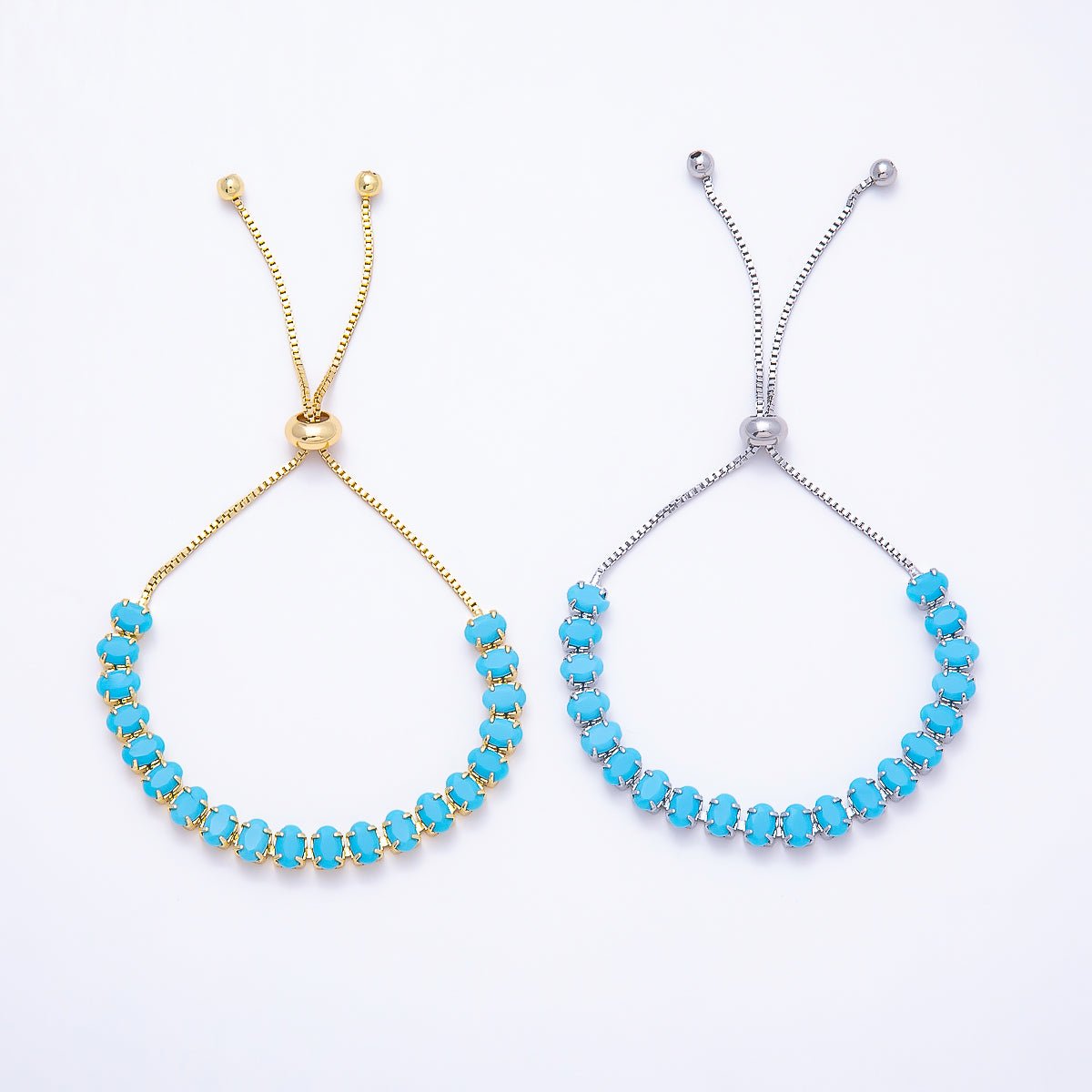 16K Gold Filled Turquoise Oval Gemstone Bolo Slide Bracelet-0