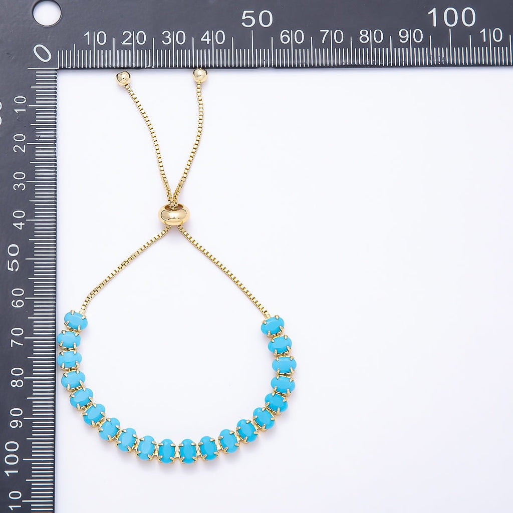 16K Gold Filled Turquoise Oval Gemstone Bolo Slide Bracelet-3