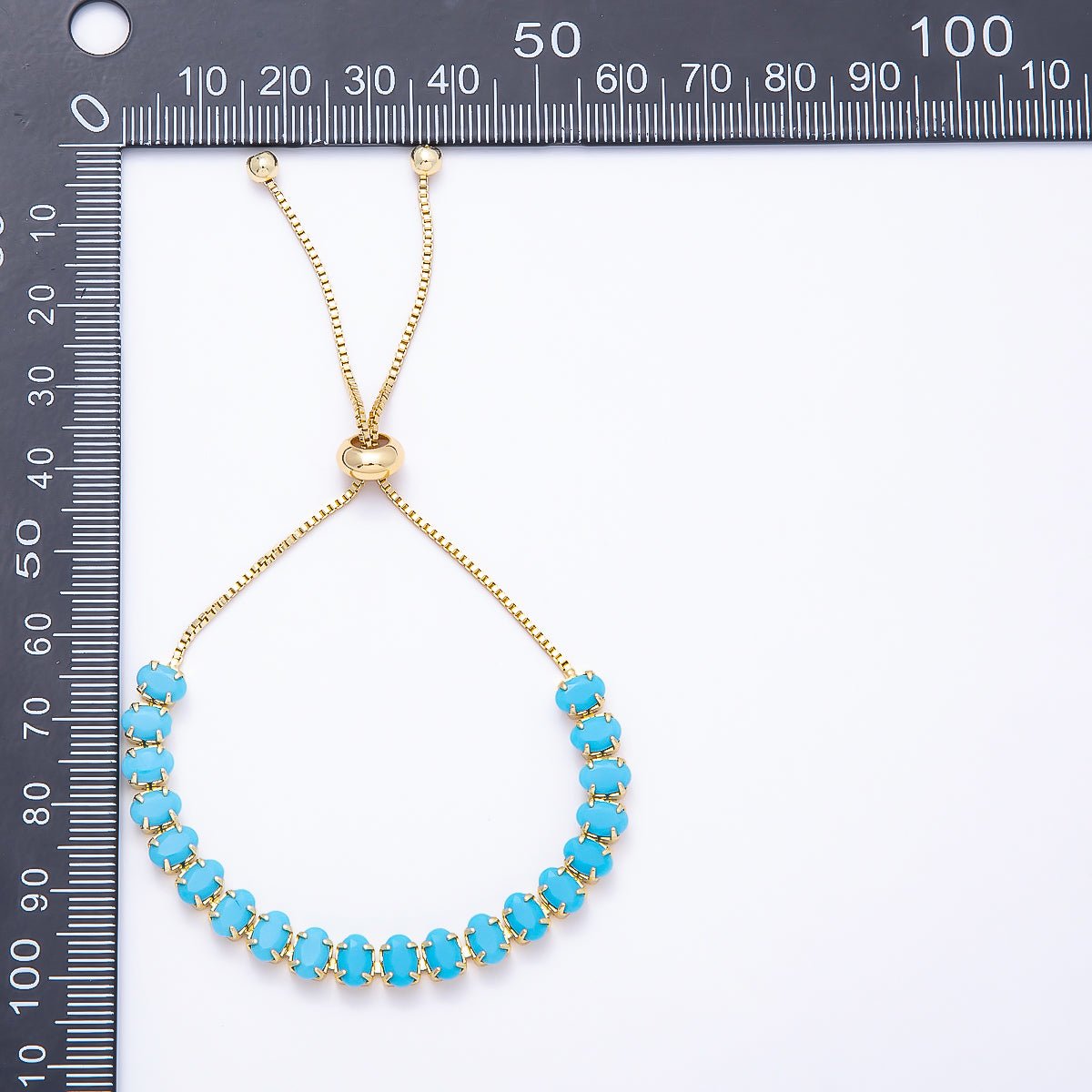 16K Gold Filled Turquoise Oval Gemstone Bolo Slide Bracelet-3