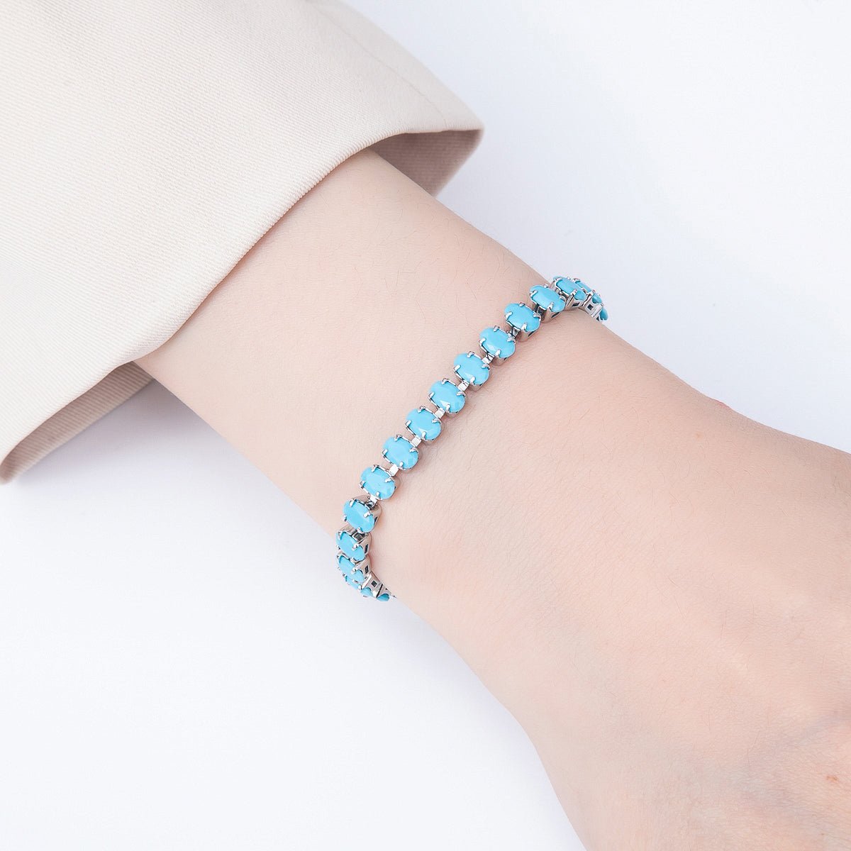 16K Gold Filled Turquoise Oval Gemstone Bolo Slide Bracelet-2
