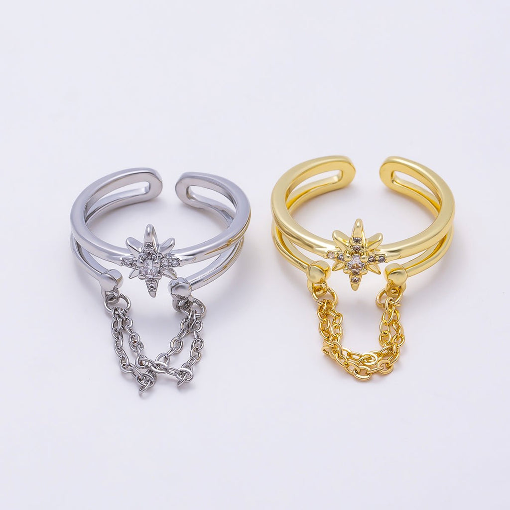 16K Gold Filled CZ Celestial North Star Double Band Ring-0