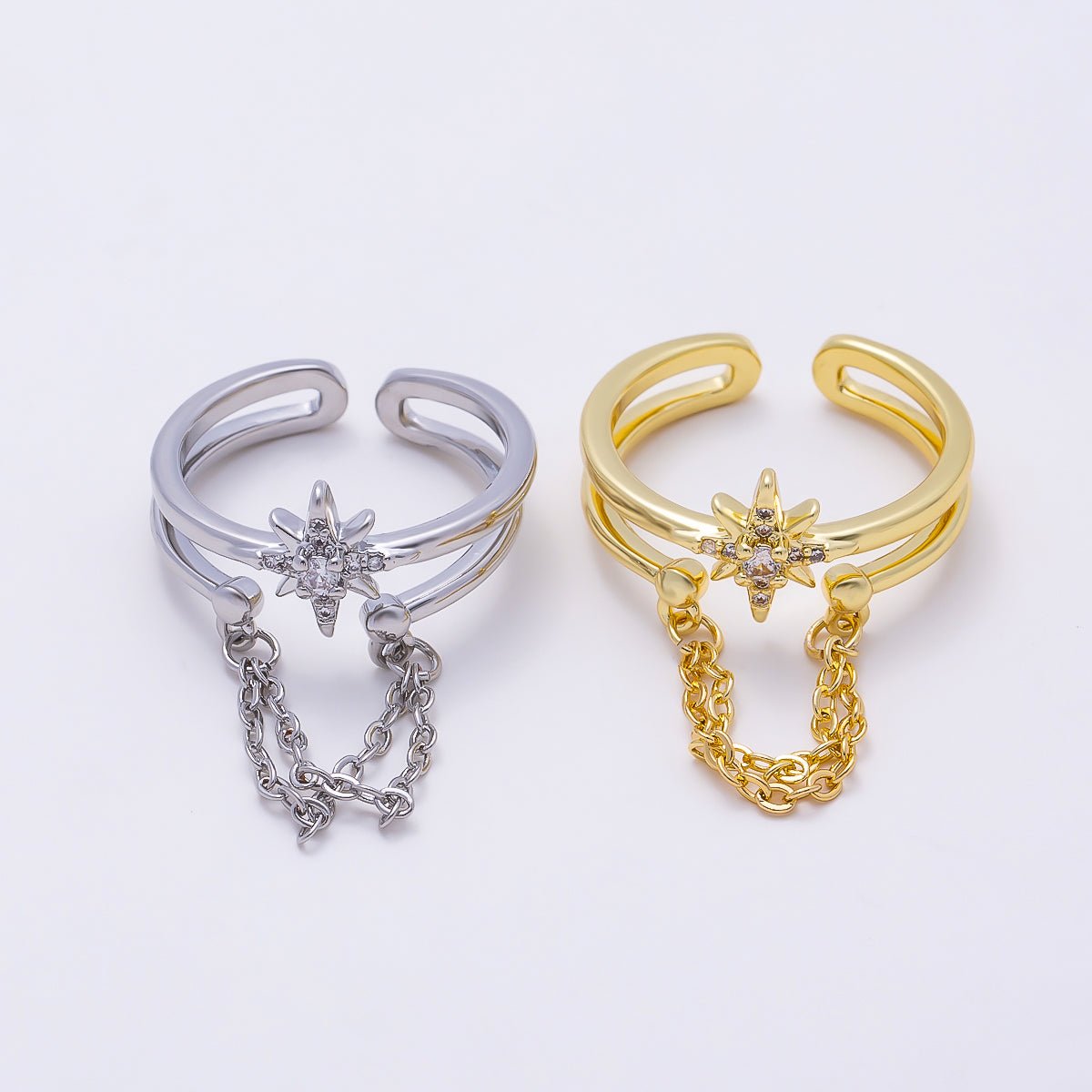 16K Gold Filled CZ Celestial North Star Double Band Ring-0