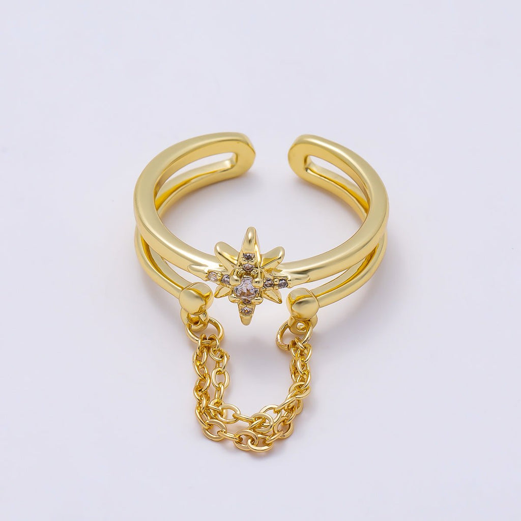 16K Gold Filled CZ Celestial North Star Double Band Ring-3