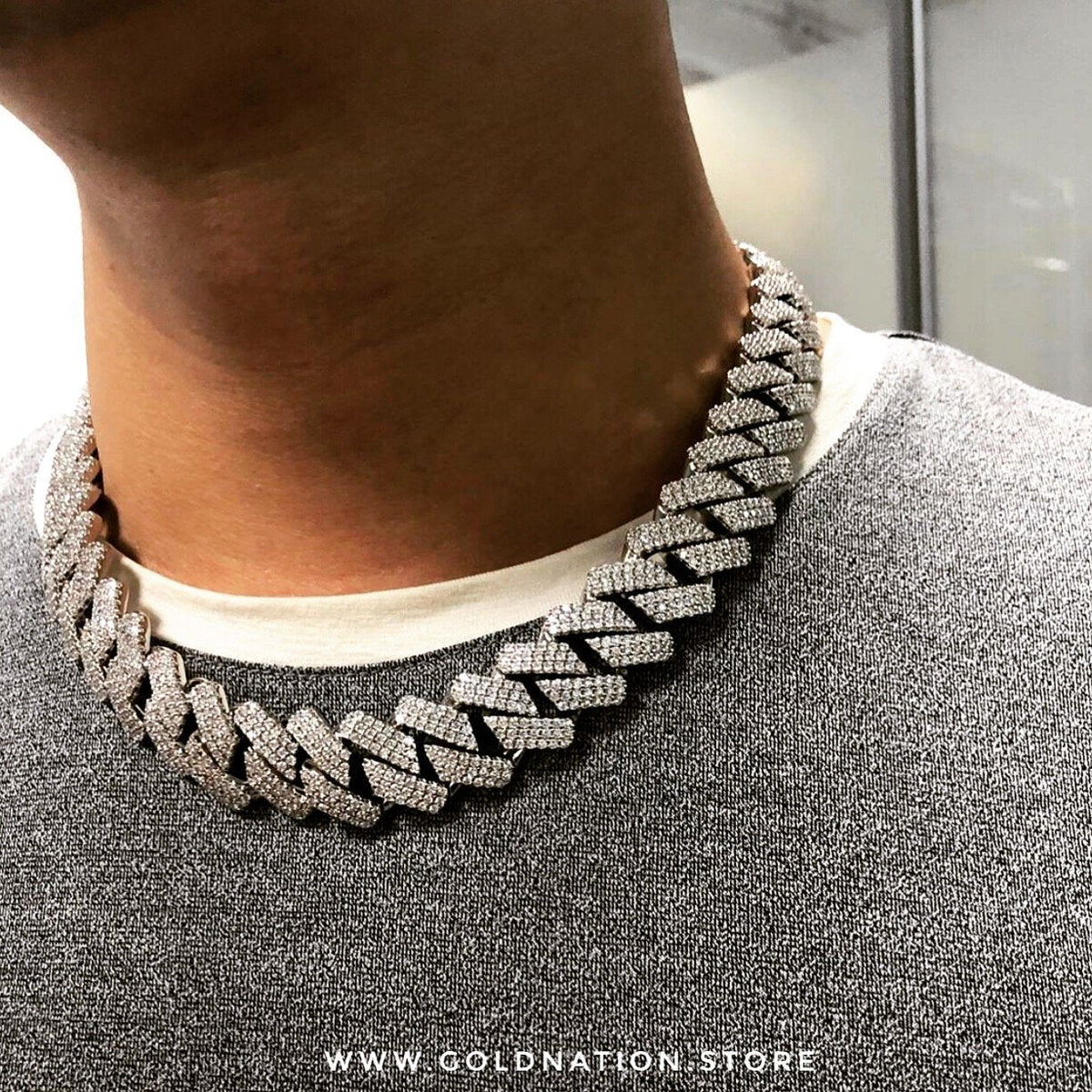 19mm Diamond Prong Link Choker Necklaces