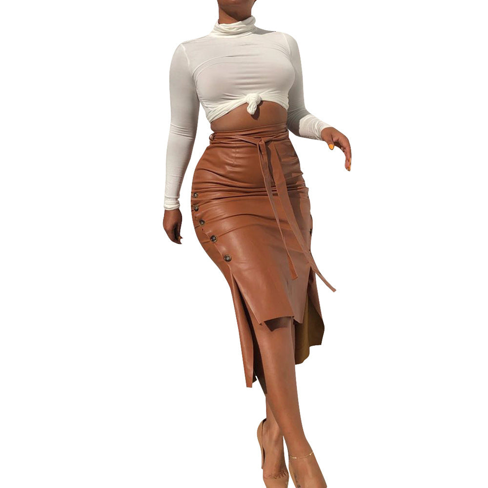 Women's PU leather skirt smooth leather-look finish