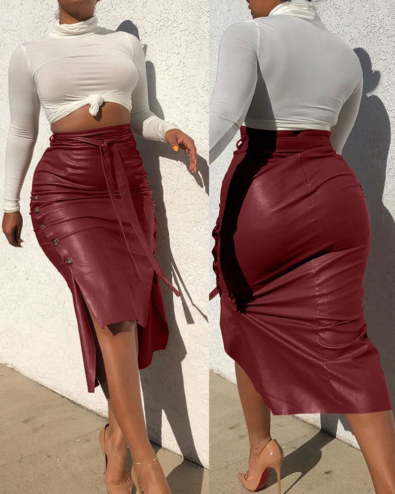 Women's PU leather skirt stylish fashion design