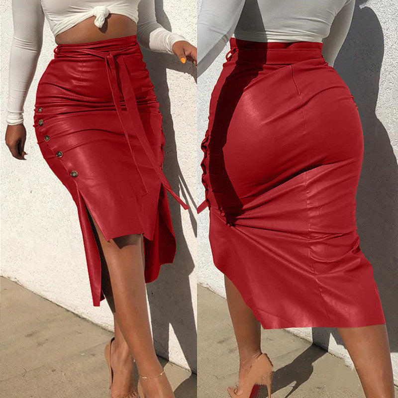 Women's PU leather skirt slim fit casual outfit