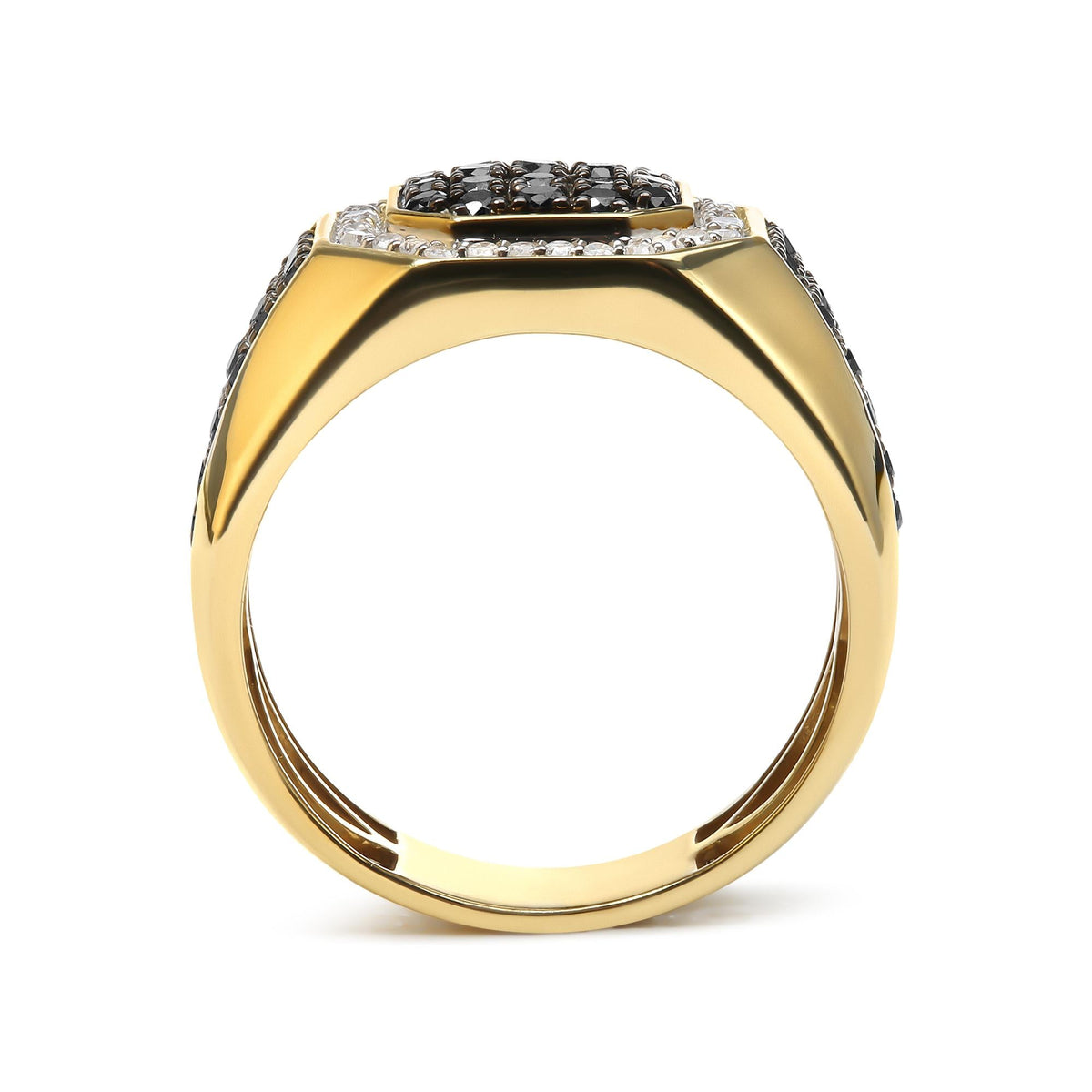 Men's 10K Yellow Gold 1 1/4 Cttw White and Treated Black Diamond Octagonal Halo Band Ring (I-J Color, I2-I3 Clarity)