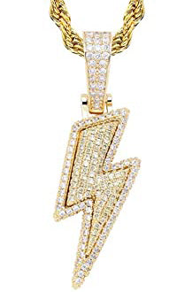 Lightning Bolt 18K Gold Iced Pendants-0