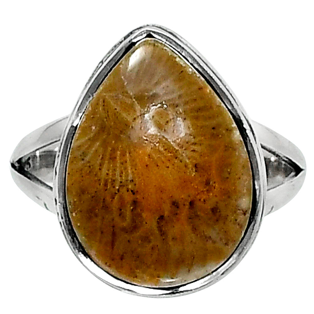 Premium Quality Flower Fossil Coral Ring size-7 R-1008 52-ER14201-0