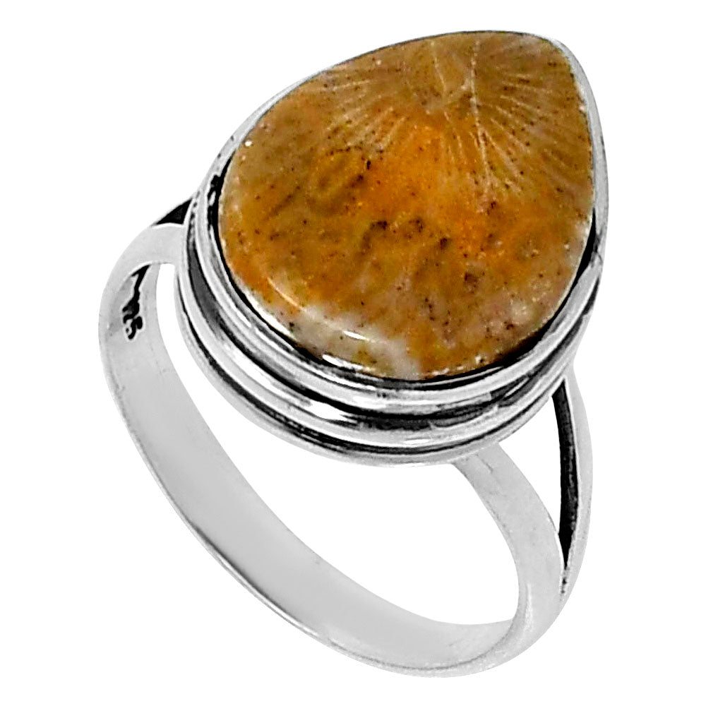 Premium Quality Flower Fossil Coral Ring size-7 R-1008 52-ER14201-1
