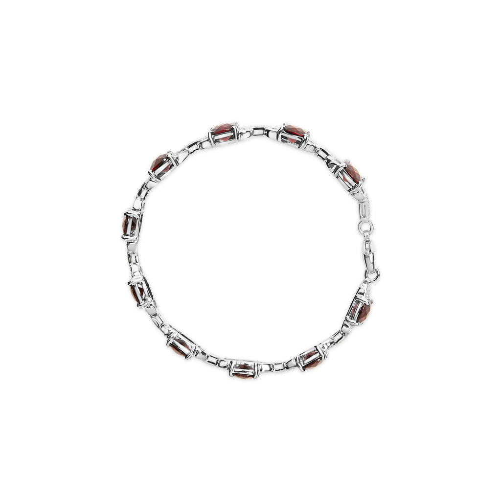 .925 Sterling Silver 7x7mm Checkered Cushion Red Garnet and Diamond Accent Fashion Tennis Link Bracelet (I-J Color, I1-I2 Clarity) - Size 7" Inch-3