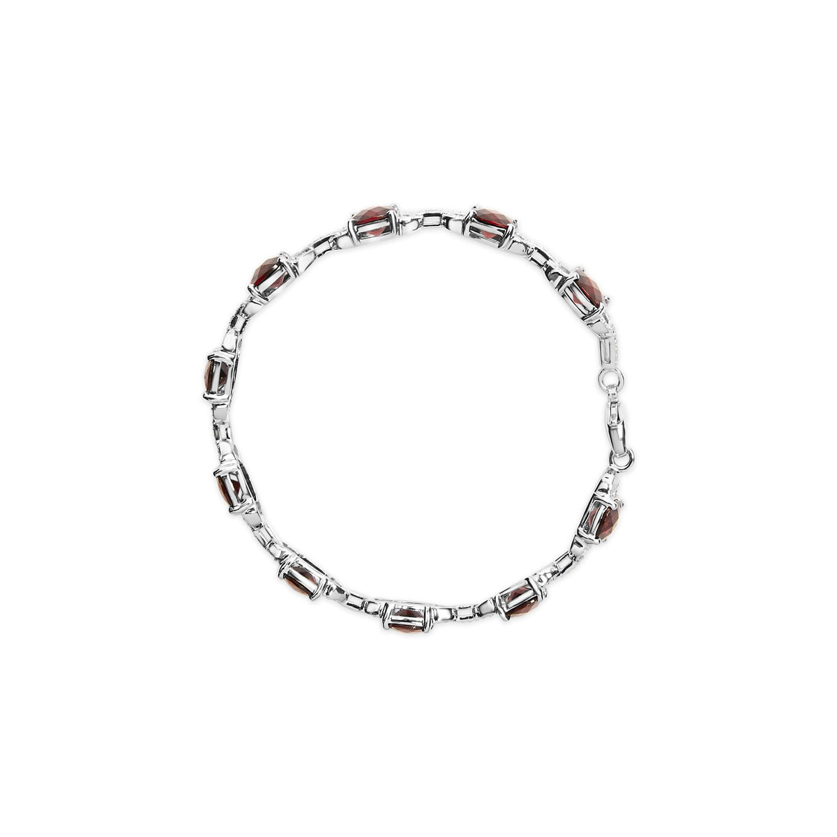 .925 Sterling Silver 7x7mm Checkered Cushion Red Garnet and Diamond Accent Fashion Tennis Link Bracelet (I-J Color, I1-I2 Clarity) - Size 7" Inch-3