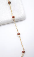 18K Gold Filled 5mm Designed Brown aventurine Bead Necklace (F221)-0