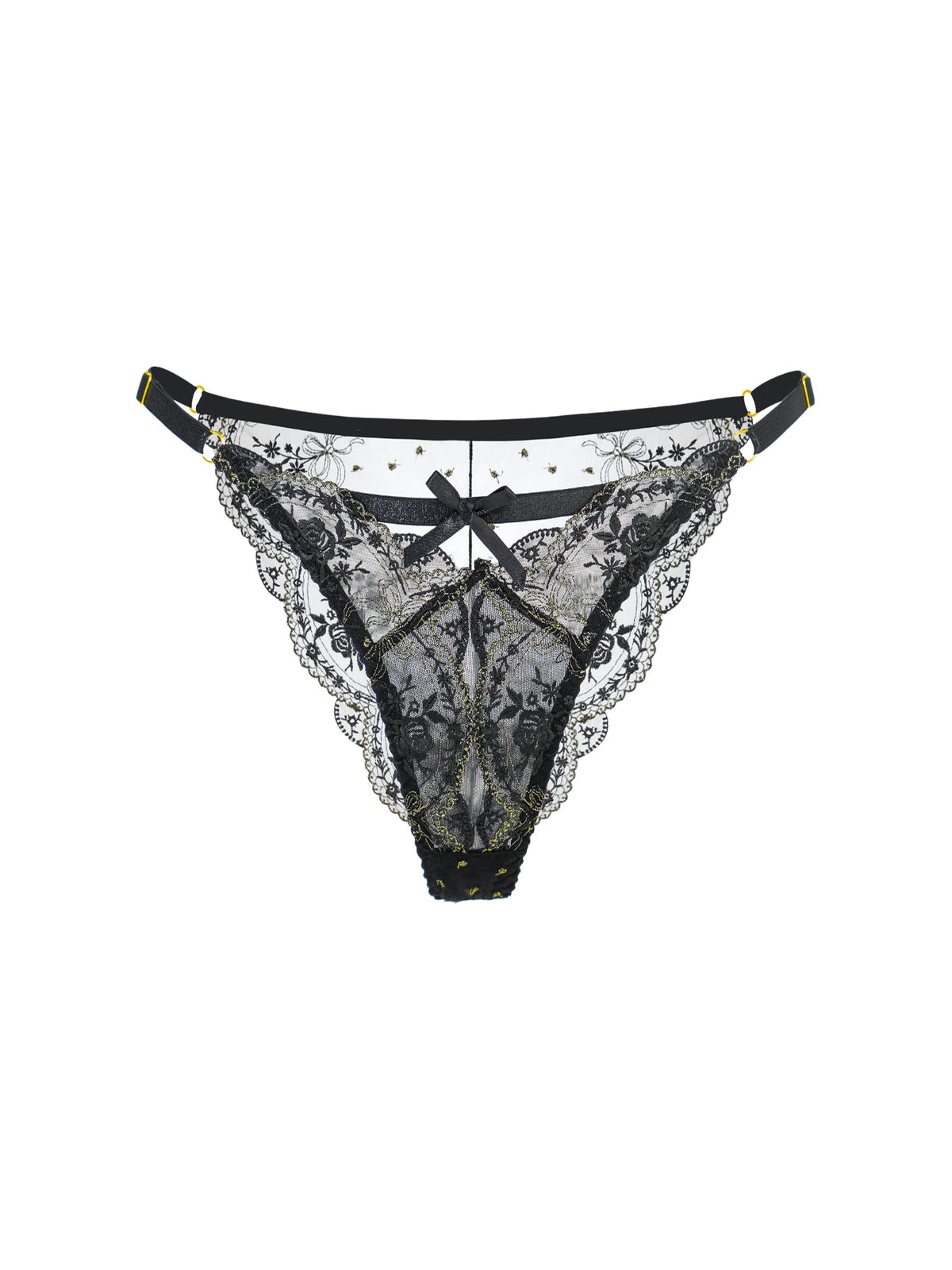 Black &Gold Embroidery Thong-0