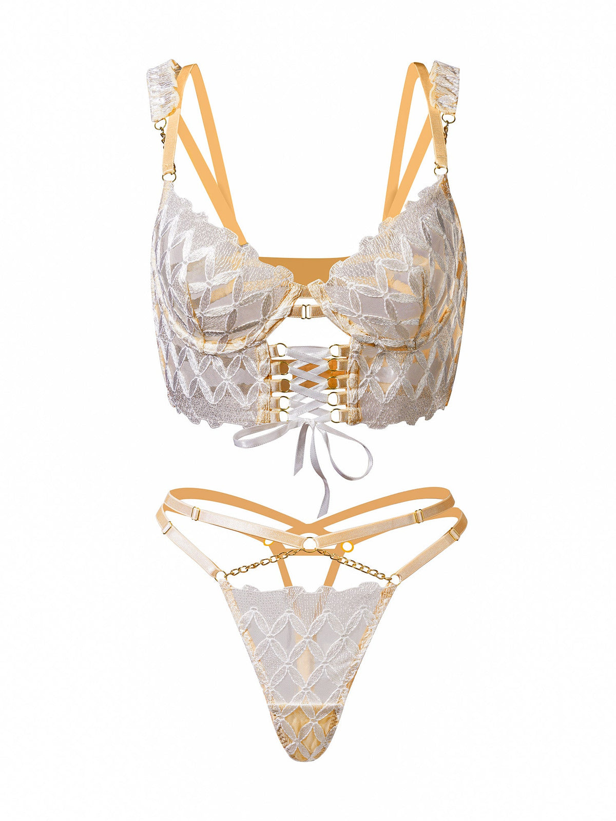 Delicate White Embroidery Lingerie Set-2