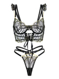 Black Gold-threaded Butterfly Bow Lingerie Set-1
