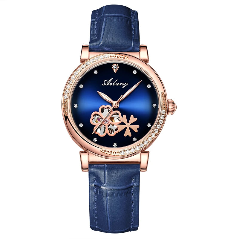 New Luxury Women Watches Automatic Mechanical Leather Wrist Watch Rhinestone Ladies Fashion Bracelet Set Gift Top Brand часы
