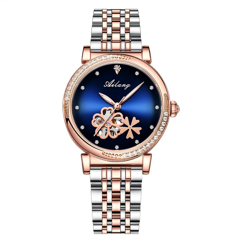 New Luxury Women Watches Automatic Mechanical Leather Wrist Watch Rhinestone Ladies Fashion Bracelet Set Gift Top Brand часы