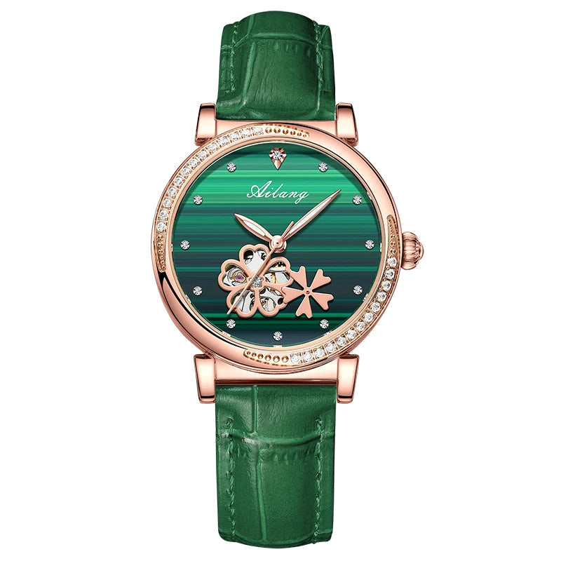 New Luxury Women Watches Automatic Mechanical Leather Wrist Watch Rhinestone Ladies Fashion Bracelet Set Gift Top Brand часы