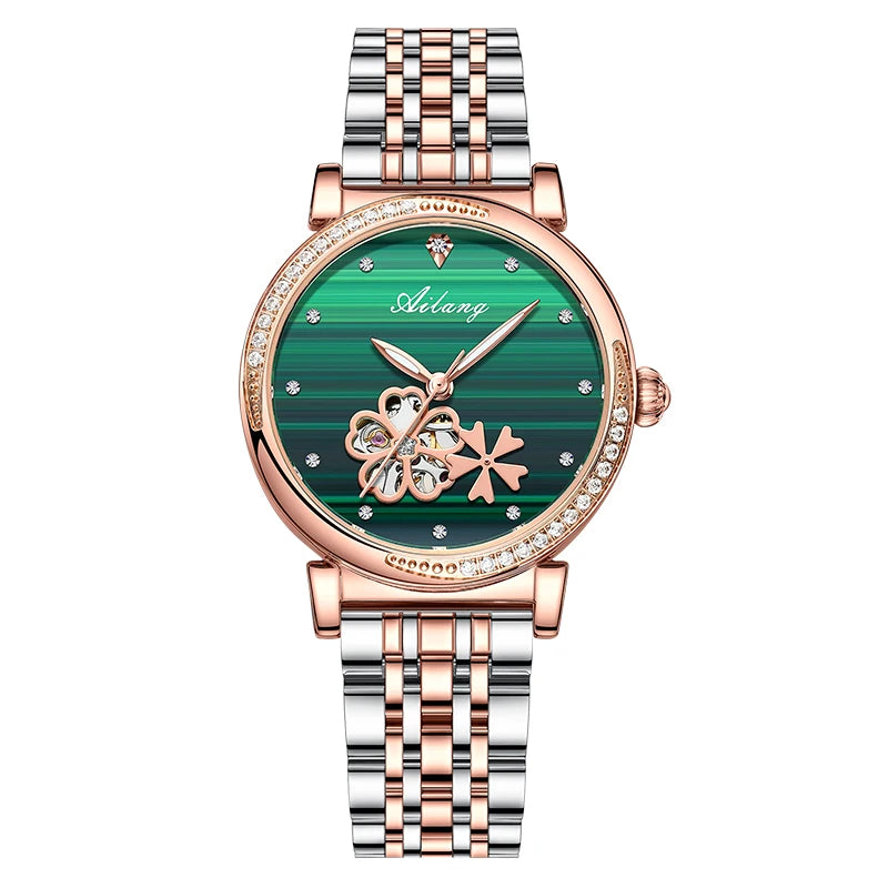New Luxury Women Watches Automatic Mechanical Leather Wrist Watch Rhinestone Ladies Fashion Bracelet Set Gift Top Brand часы