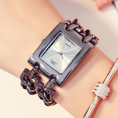 Rectangle Case Double Bracelet Quartz Watch