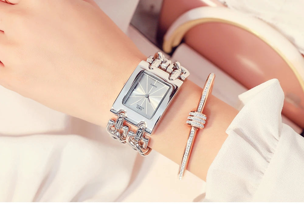 Rectangle Case Double Bracelet Quartz Watch