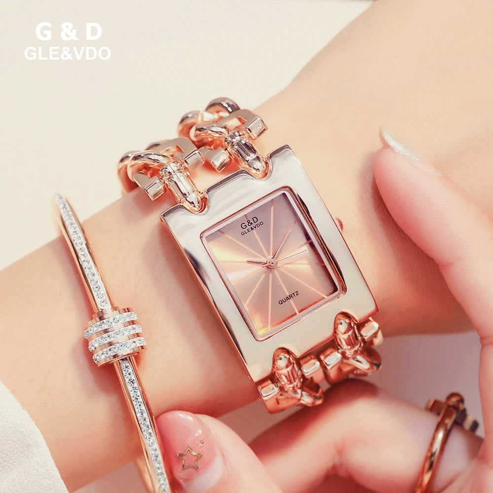 Rectangle Case Double Bracelet Quartz Watch