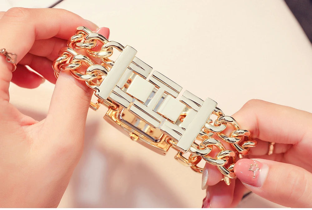 Rectangle Case Double Bracelet Quartz Watch