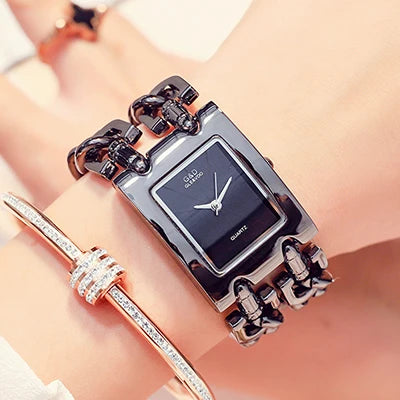 Rectangle Case Double Bracelet Quartz Watch