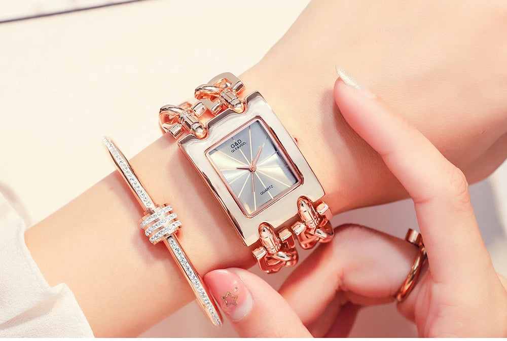 Rectangle Case Double Bracelet Quartz Watch