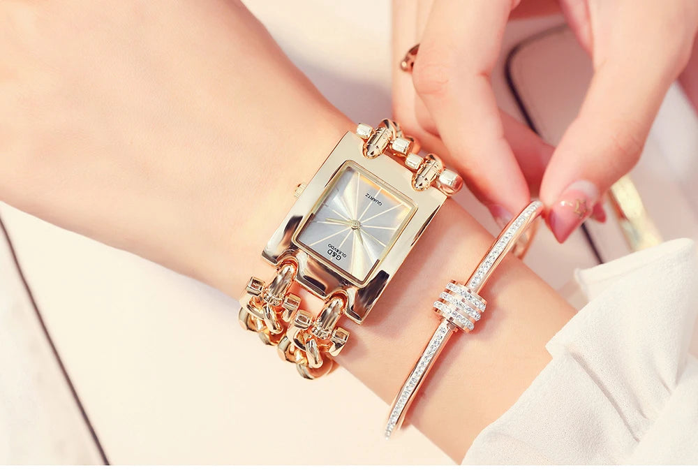 Rectangle Case Double Bracelet Quartz Watch