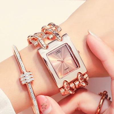 Rectangle Case Double Bracelet Quartz Watch