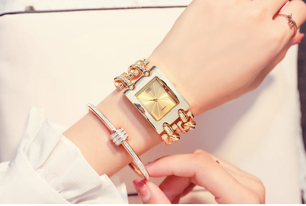 Rectangle Case Double Bracelet Quartz Watch